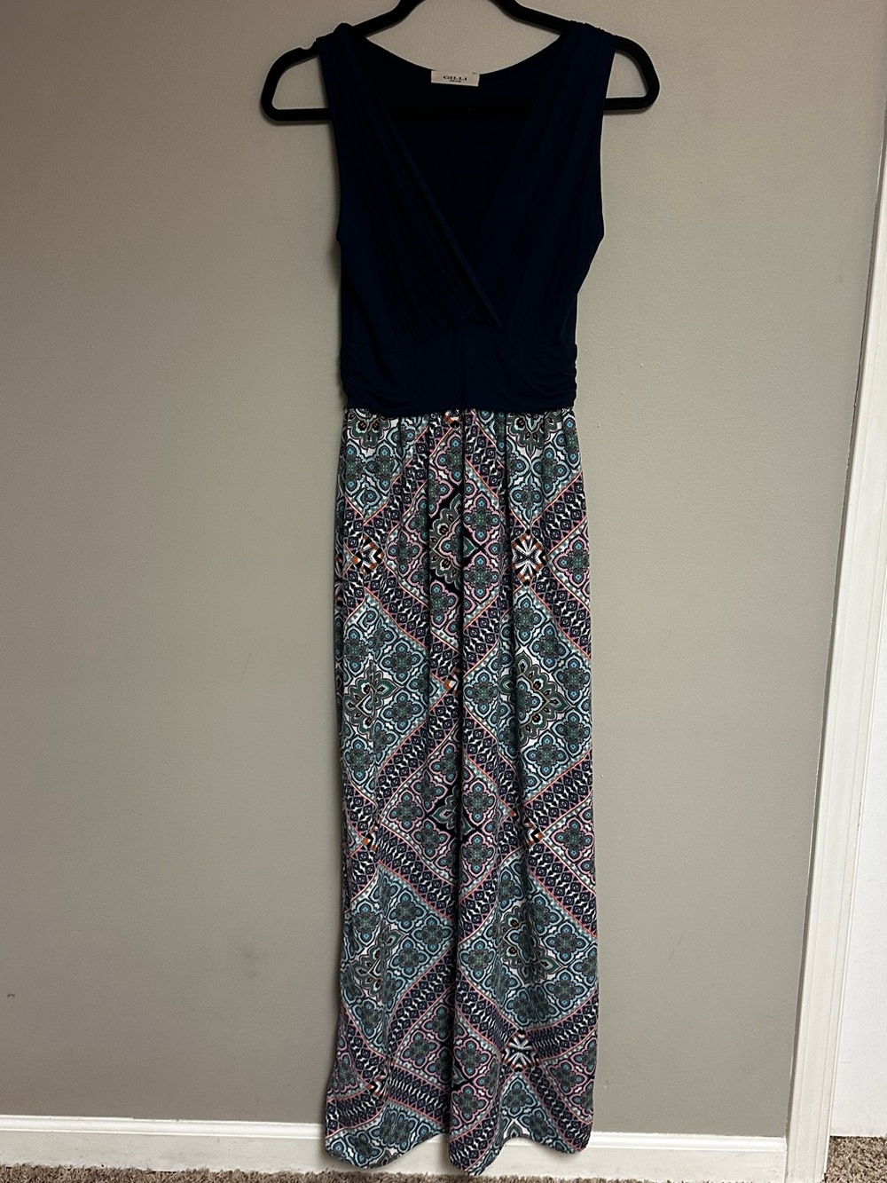Gilli Navy & Teal Patterned Maxi Dress Stitchfix Shay 2fer